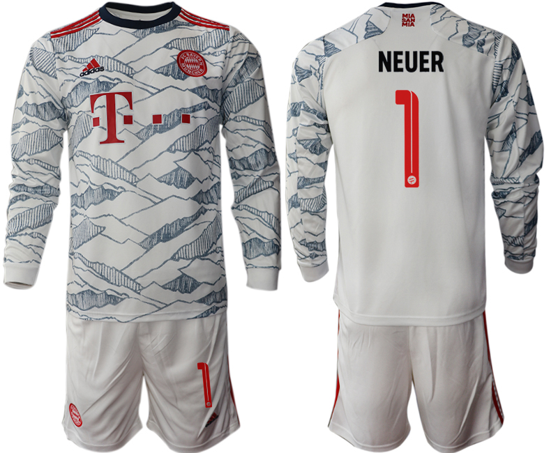 Men 2021-2022 Club Bayern Munich Second away white Long Sleeve #1 Soccer Jersey